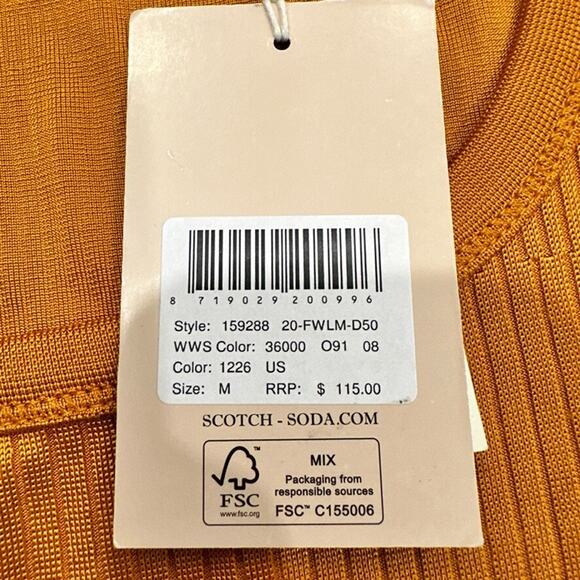 Scotch & Soda Womens M NEW Mercerized Square Neck Top Stretch Long Sleeve Orange - Picture 7 of 10